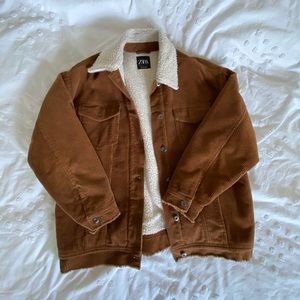 Zara Brown Corduroy Sherpa Jacket